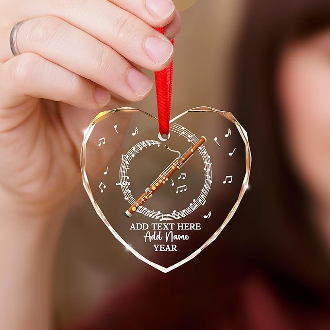 Personalized Text Name & Year Bassoon Christmas Ornament, Bassoon Musical Instrument Glass Ornament for Xmas Tree, Customized Music Lover Christmas Hanging Ornaments 2026, Gift for Bassoonist