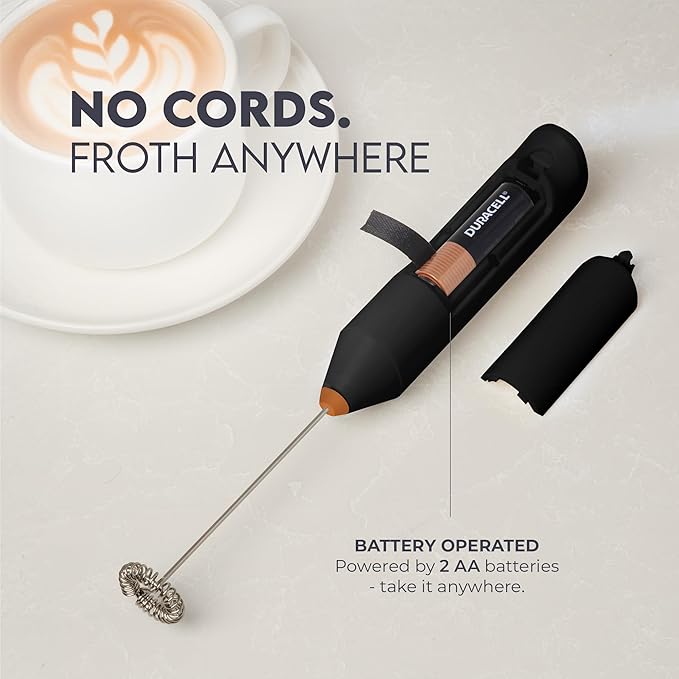 Zulay Kitchen Powerful Milk Frother Wand - Handheld Stainless Steel - Battery Operated Drink Mixer for Coffee, Lattes, Cappuccino, Matcha - Froth Mate Frother Gift - Alpha Black Copper