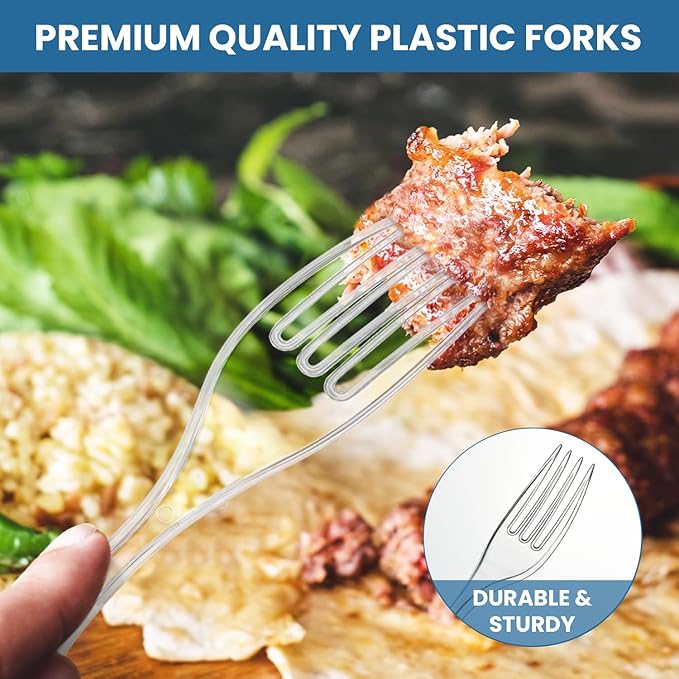 [600 Count] Clear Plastic Utensils 600 Disposable Forks Silverware Bulk Forks Bulk Heat Resistant Heavy Duty Silverware