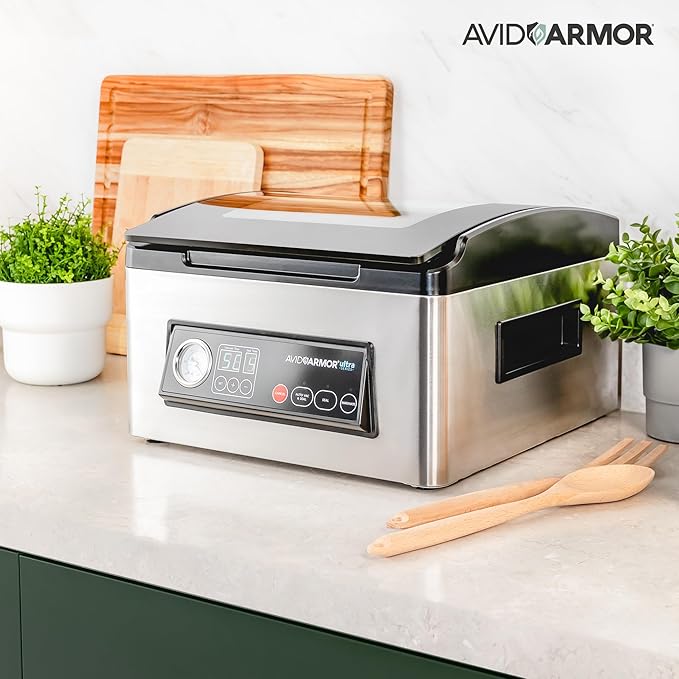 Avid Armor USV32 Chamber Vacuum Sealer Machine – 11.5" Sealing Bar, Glass Lid, Seal Meats, Soups, Sauces & Liquids, Marinate in Minutes, Sous Vide Ready, Accessory Hose Included, Stainless Steel