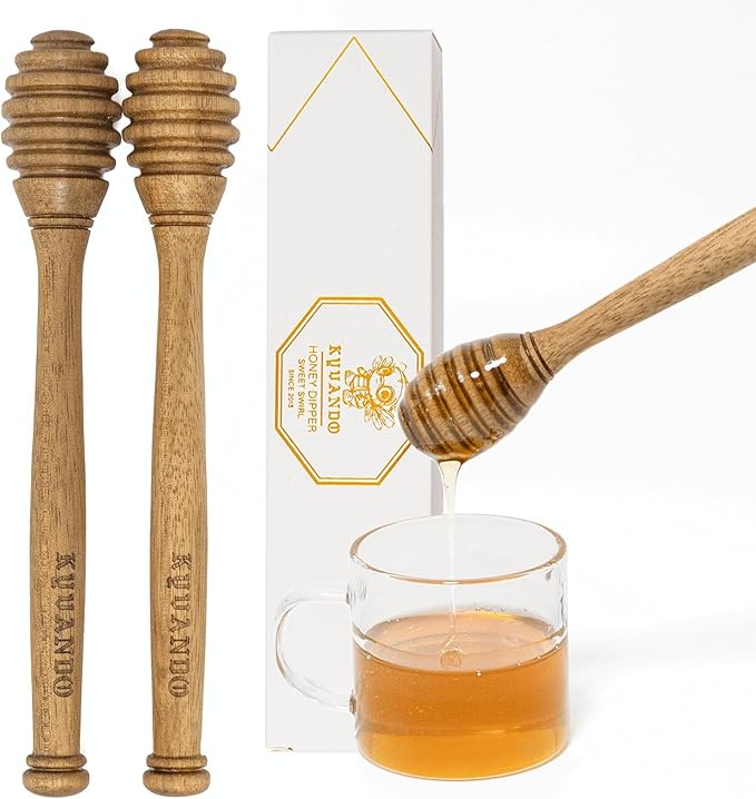 KYVANDO Brazilian Cherry Wood Honey Dipper - Durable & Warp-Resistant, Preserves Honey Purity, 2pcs, 6.3 Inch