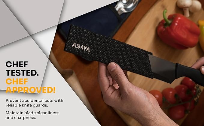 Asaya Professional Chef Knife Edge Guards – 2 Piece Steak Knives Universal Covers, 6.5" x 1.25" - Extra Strength ABS Plastic and Food Safe Kitchen Knife Sheath Covers – Knives Not Included (2 Piece S)