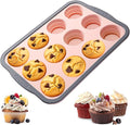BHNJUTM 12-Cup Silicone Muffin Pan for Baking - Premium Nonstick Muffin Tin with Metal Reinforced Frame, Easy to Clean Silicone Cupcake Molds, Dishwasher & Oven Safe BPA Free (one pink)