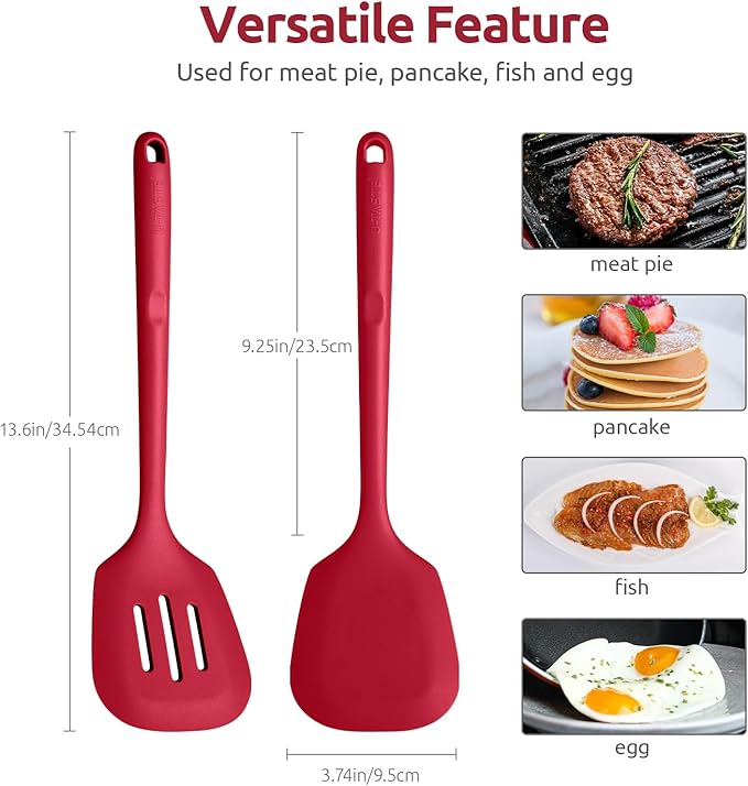 U-Taste Silicone Turner Spatula Set of 2, 13.6" Long/3.7" Wide, Red