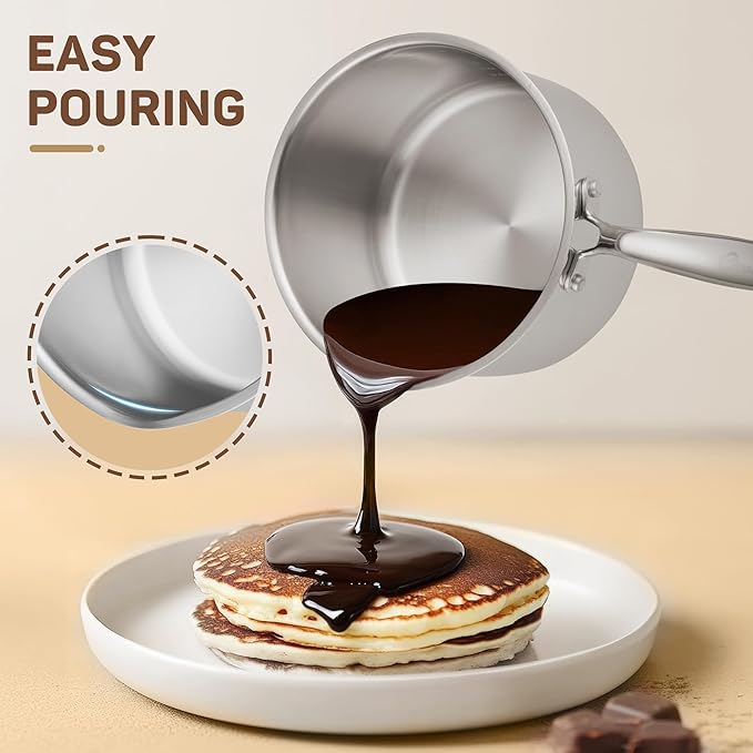 3 Qt Stainless Steel Saucepan with Glass Strainer Lid, 3 Quart Pot Stainless Steel Sauce Pan with Pour Spout, Mirror Polishing, Compatible with All Cooktops Dishwasher Safe Oven Safe