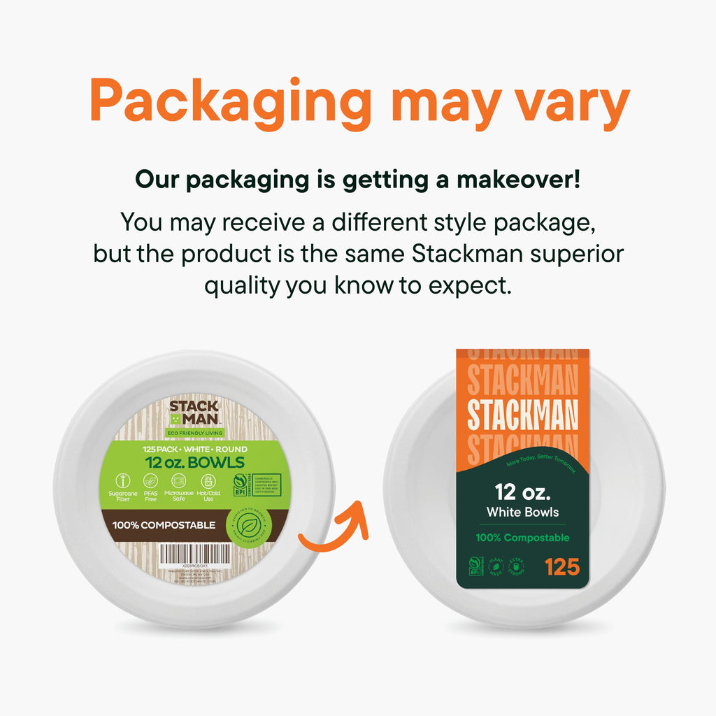 100% Compostable Paper Bowls 12 oz. [1000 Count] Heavy-Duty Soup Bowls - Natural White Color Unbleached Bagasse Bowls - Eco-Friendly Disposable Biodegradable Sugarcane - [Bulk Case 8 x 125 Pack]
