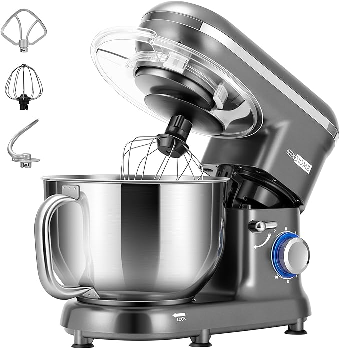 VIVOHOME Stand Mixer, 6-Quart Tilt-Head Kitchen Mixer with Bowl, Gray