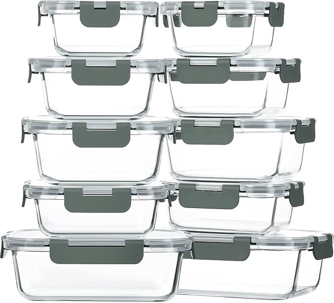 M MCIRCO 10 Pack Glass Food Storage Container with Lids,Gray