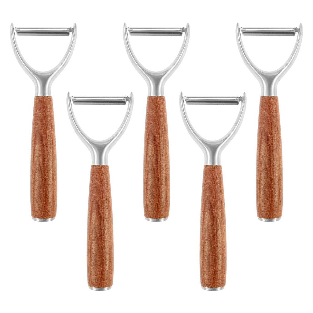 5Pc Kitchen Ultra Vegetable Peeler,Easy To Use Y-Peeler With All Wood Handle,Rotatable Blade,10 Year Rust Free Stainless Steel,Anti Slip Ergonomic Design,Suitable For Carrots, Fruits,Vegetables