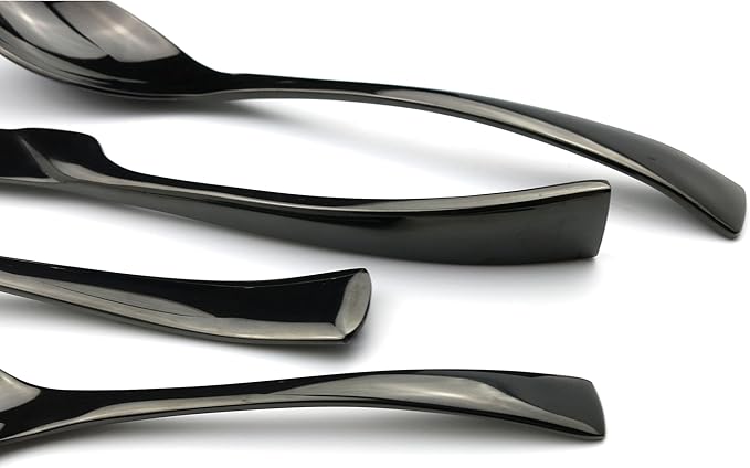 JANKNG 5-Piece 18/10 Stainless Steel Serrated Steak Knife Flatware Set, Mirror Polishing Black, Service for 1