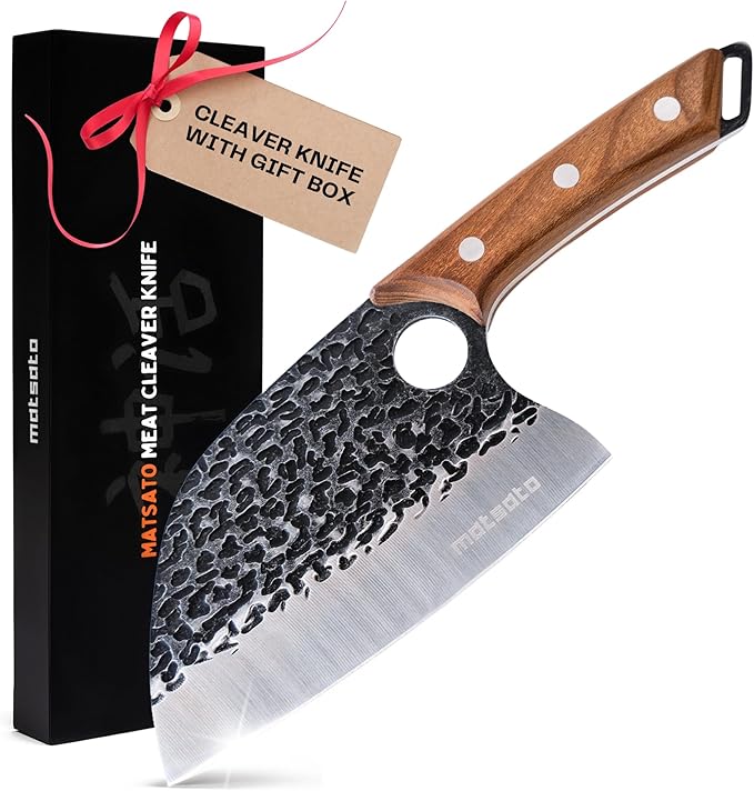 Matsato Cleaver Knife – Japanese Steel Cooking Butcher Knife for Meat & Vegetables Chopping, 5.8 Inch Kitchen Knife, Kitchen Gift for Men & Women