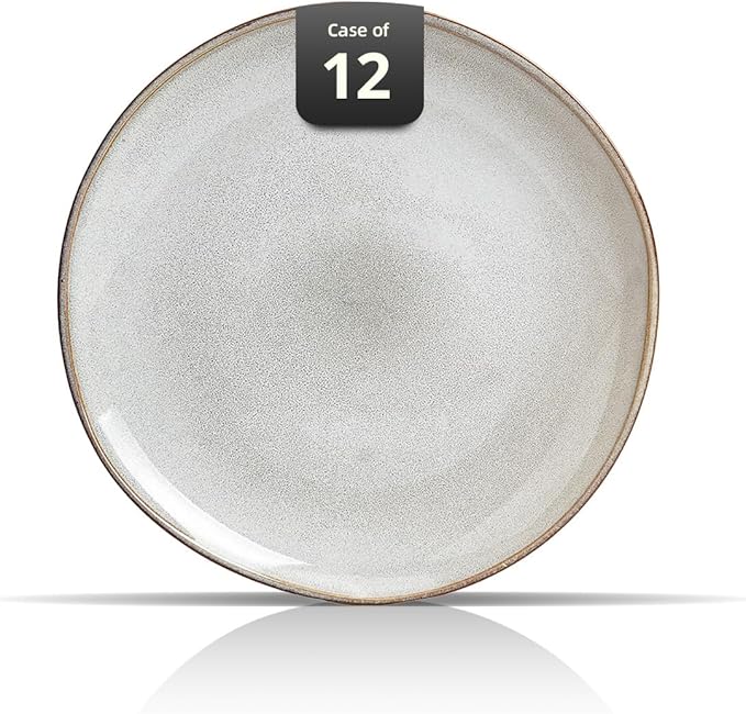 Organic Shape Highland Ceramic Dinner Plates, 12pcs 11.65 Inch Handmade Reactive Glaze Stoneware Plates with Wavy Edge, for Kitchen, Microwave & Dishwasher Safe, Scratch Resistant-grey