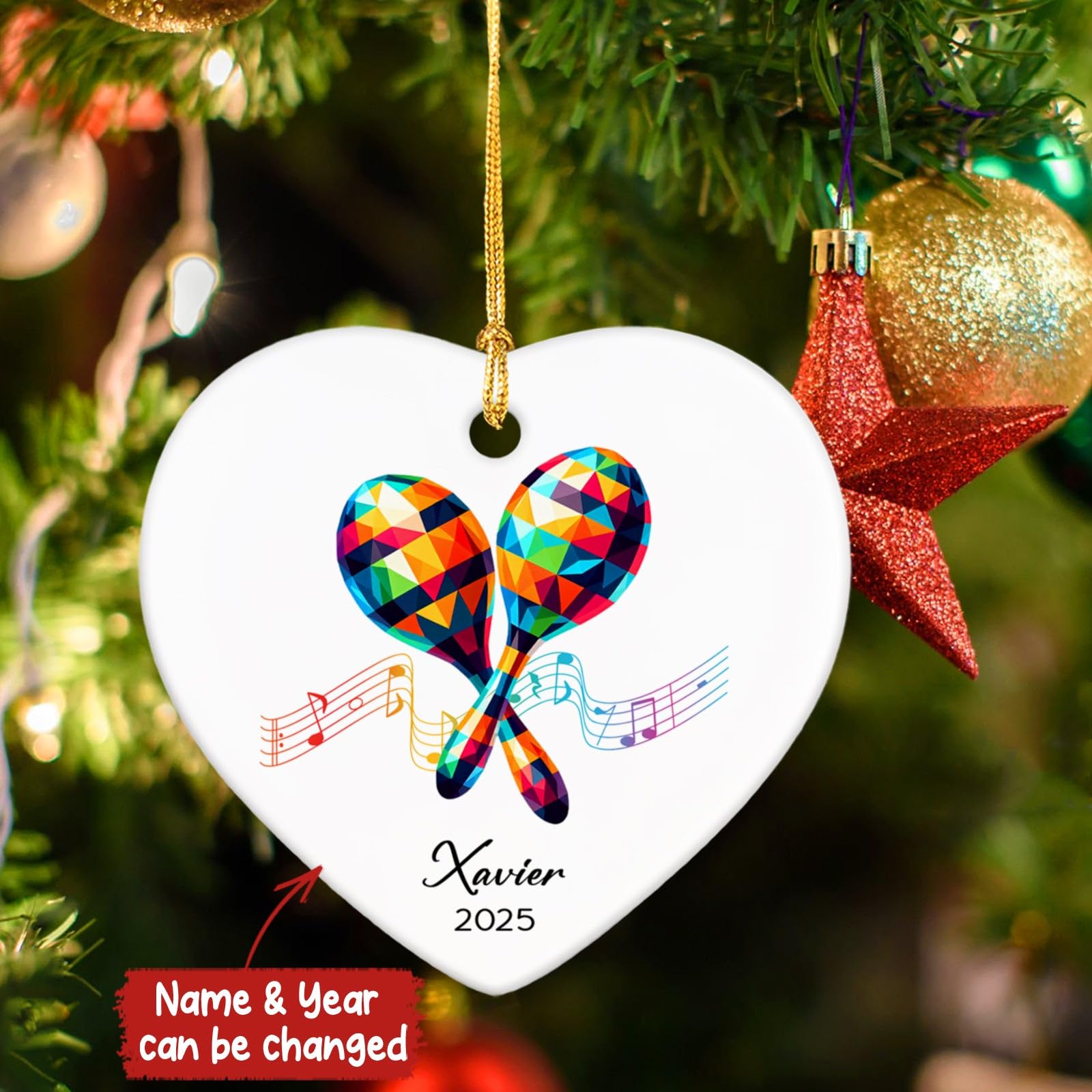 Maracas Ceramic Ornament Gifts, Personalized Maracas Musical Christmas Ornaments Decor with Name & Year, Music Lovers Ornaments 2026, Customized Instrument Player Xmas Ceramic Ornament Tree Hanging