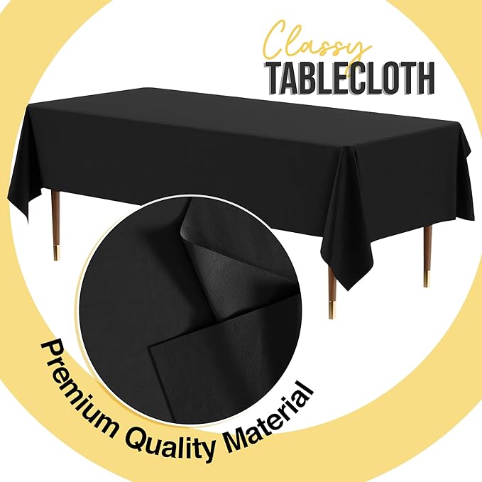 Exquisite 66% Thicker Premium Plastic Table Cloth Rectangle Table Cover 0.5 Mil 12 Pack Black Table Cloth 54 Inch x 108 Inch Disposable Tablecloth Won't Tear Easily Like Cheap Thin Brands