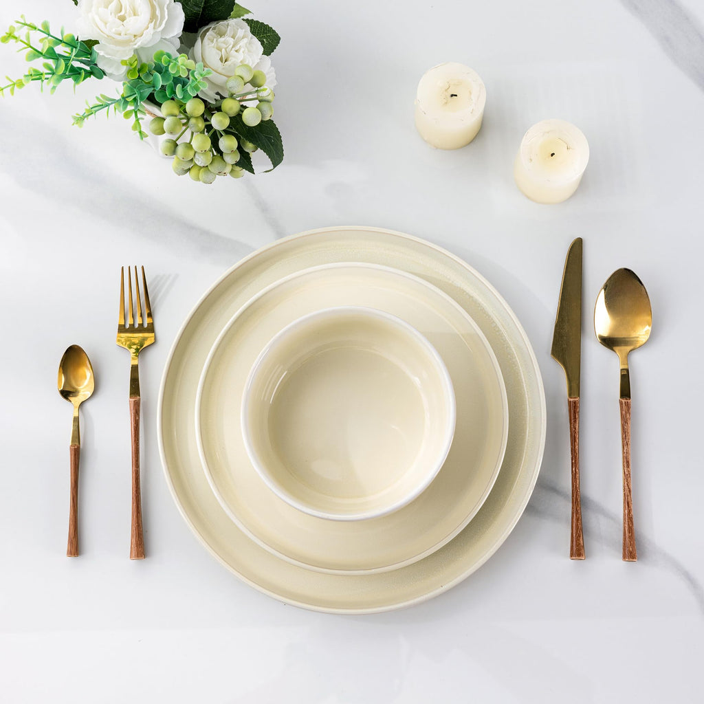 AmorArc Stoneware Dinnerware Sets for 4, 12Pcs Plates and Bowls Sets Dishes