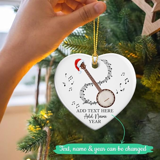 Personalized Banjo Musical Instrument Ceramic Ornaments, Customized Banjo Christmas Ornament with Text Name Year, 2026 Christmas Ornament Gift for Musician/Teacher/Student, Banjoist Keepsake