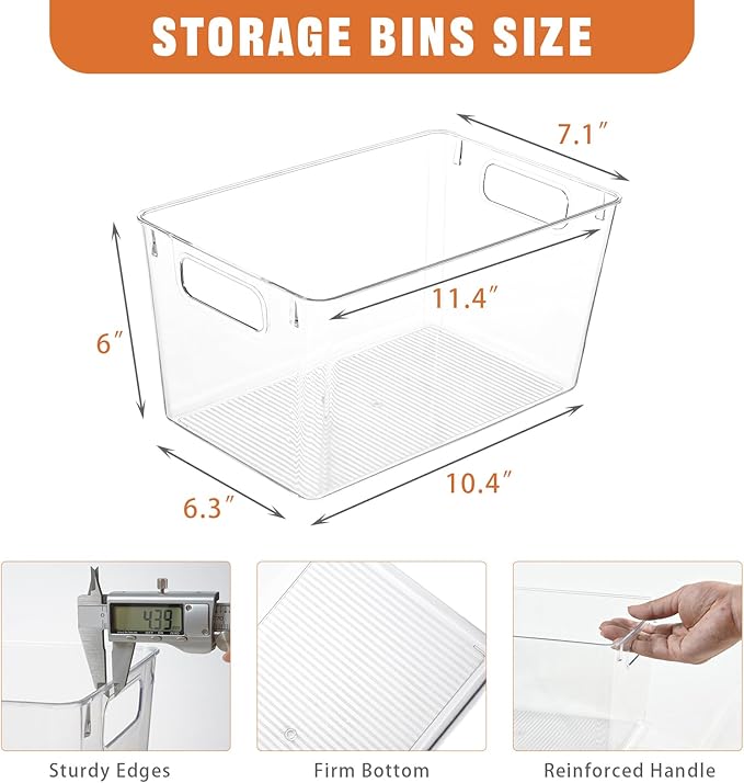Freebat 6 Pack Pantry Organization and Storage,Clear Plastic Storage Bins
