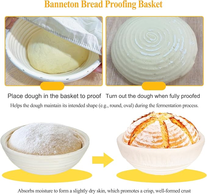 Banneton Bread Proofing Basket Set with Liners,9 Inch Round & 10 Inch Oval Sourdough Baking Kit for Professional & Home Use