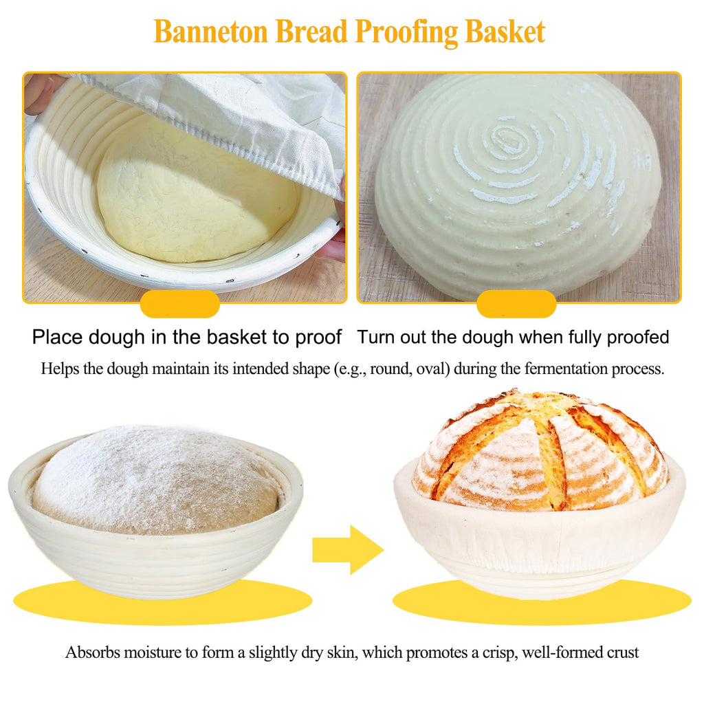 Banneton Bread Proofing Basket Set with Liners,9 Inch Round & 10 Inch Oval Sourdough Baking Kit for Professional & Home Use