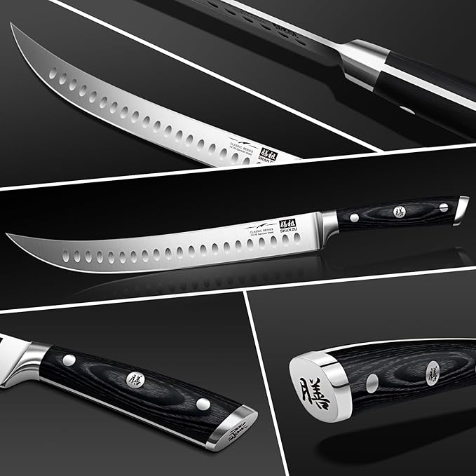 SHAN ZU 12" Slicing & Brisket Carving Knife with Wood Handle - Full Tang