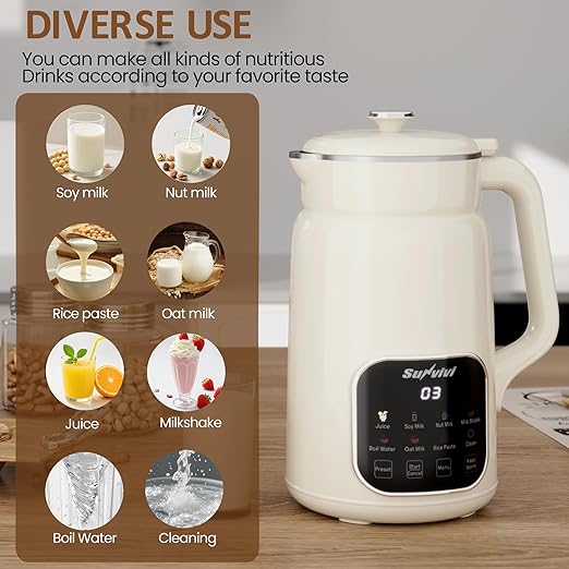 SUNVIVIPRO 60oz Nut Milk Maker Machine, 8 in 1 Soy Milk Maker Blender with Delay Start/Keep Warm/Self Clean, Touch Screen Food Processor for Soy/Nut/Oat Milk, Juice, Milkshake, Rice Paste & Boil Water