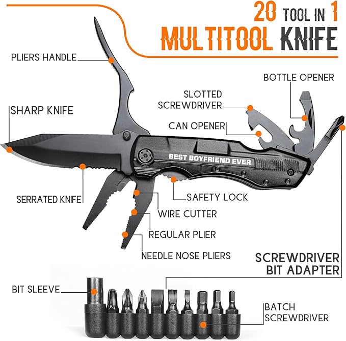 Gifts for Boyfriend, Multitool Knife"BEST BOYFRIEND EVER", Birthday Gifts for Boyfriend - Best Boyfriend Ever Gifts, Boyfriend Christmas Gift, Valentines Day Gifts for Boyfriend, Camping Gifts