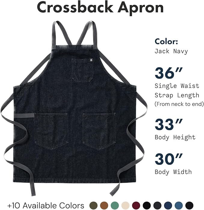 hedley & bennett Crossback Chef Apron, Pockets & Towel Loop, Jack Navy