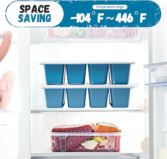 GORCI Ice Cube Tray For Freezer, 16 Large 1/2 Cub Cubes, Silicone Ice Trays For Freezer With Lid, Heavy-duty, Sturdy and Easy to Demold, Suitable for whisky, coffee, Herbs, Purees, 2-Pack
