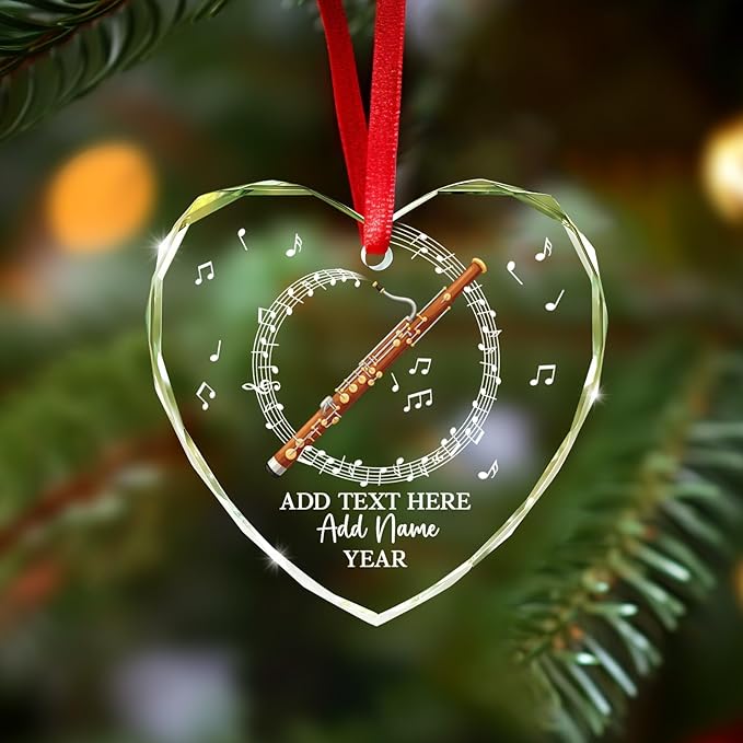 Personalized Text Name & Year Bassoon Christmas Ornament, Bassoon Musical Instrument Glass Ornament for Xmas Tree, Customized Music Lover Christmas Hanging Ornaments 2026, Gift for Bassoonist