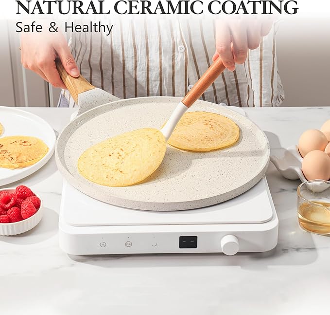 SENSARTE 12 Inch Nonstick Crepe Pan Ceramic Coating Pancake Pan White