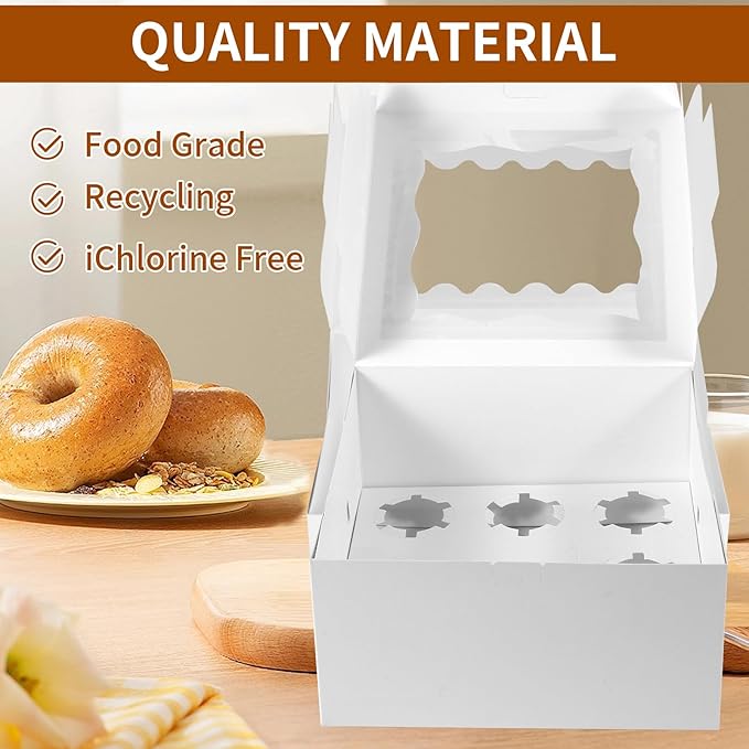 CHENZEM 10 Packs Bento Cake and Cupcake Box 6 Holes Fit 5 Cupcakes and 1 Mini Cake Box with Clear Window and Stickers for Father ‘s Day Birthday Party Bakery Baking Supplies. (1+5/10pcs)