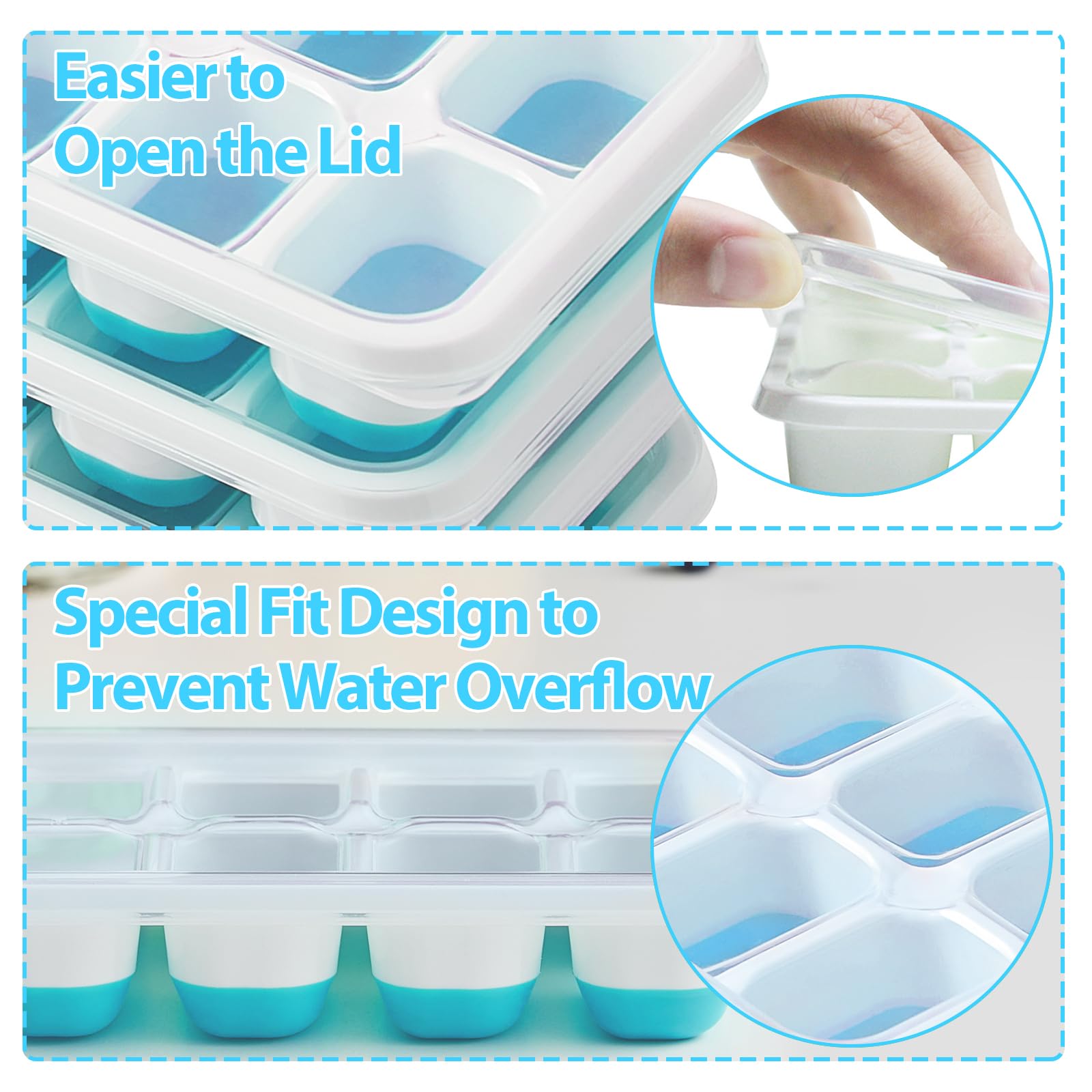 DOQAUS Ice Cube Tray with Lids, 4 Pack Silicone Ice Trays for Freezer