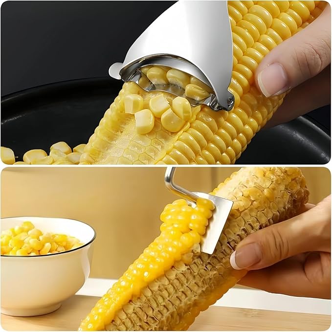 Corn Cob Peeler, 2025 NEW Long Handle Stainless Steel Corn Peeler for Corn on the Cob Stripper Tool, Corns Peelers Stainless Steel Splitter Tool Easy Fast Corn Remover Tool for Home Kitchen (2pcs)