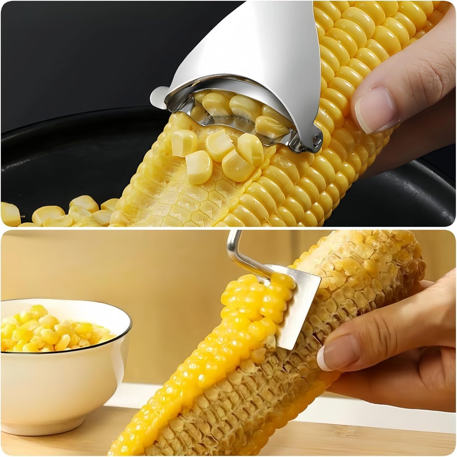Corn Cob Peeler, 2025 NEW Long Handle Stainless Steel Corn Peeler for Corn on the Cob Stripper Tool, Corns Peelers Stainless Steel Splitter Tool Easy Fast Corn Remover Tool for Home Kitchen (2pcs)