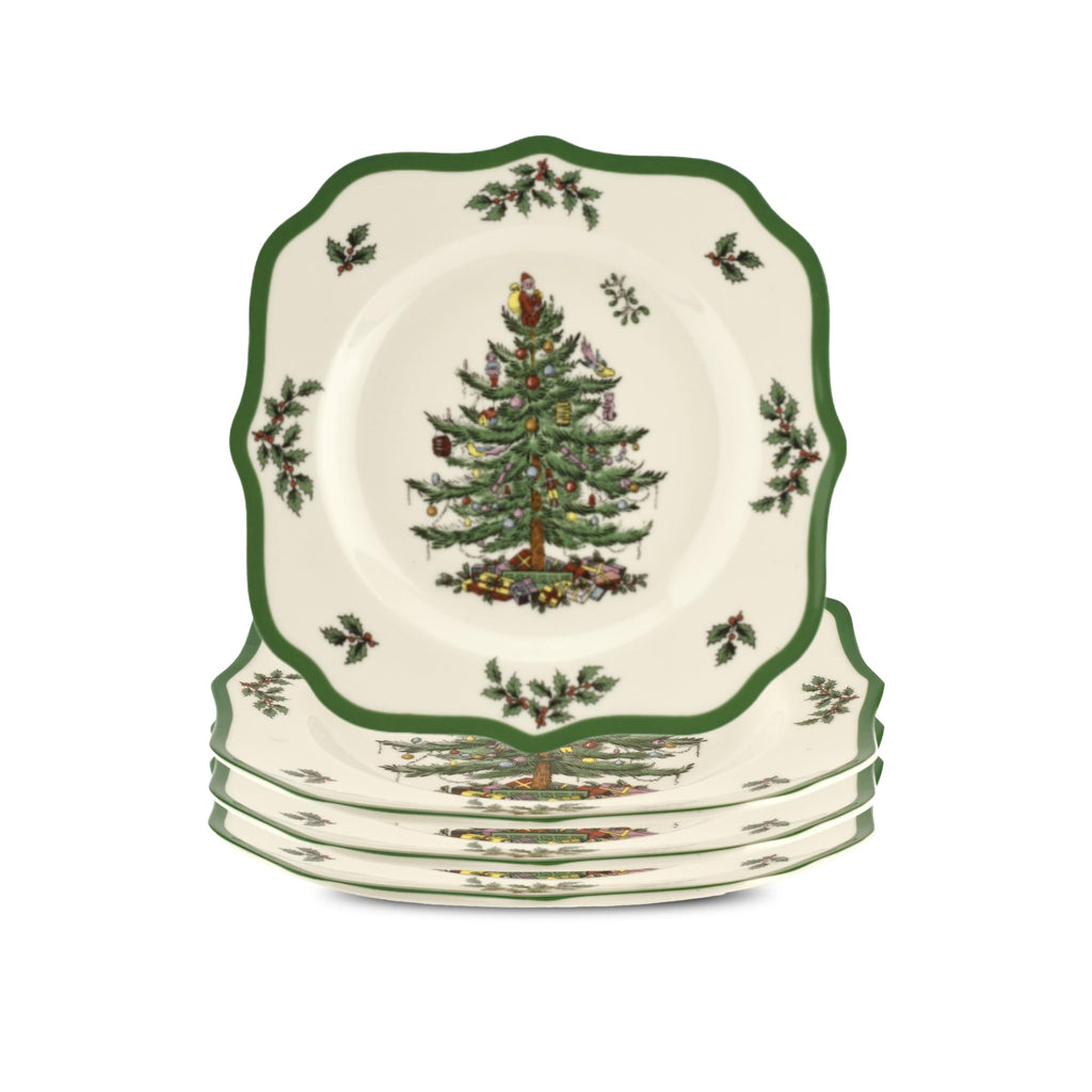 Spode – Christmas Tree – Christmas Tree Scalloped Salad Plate - Set of 4