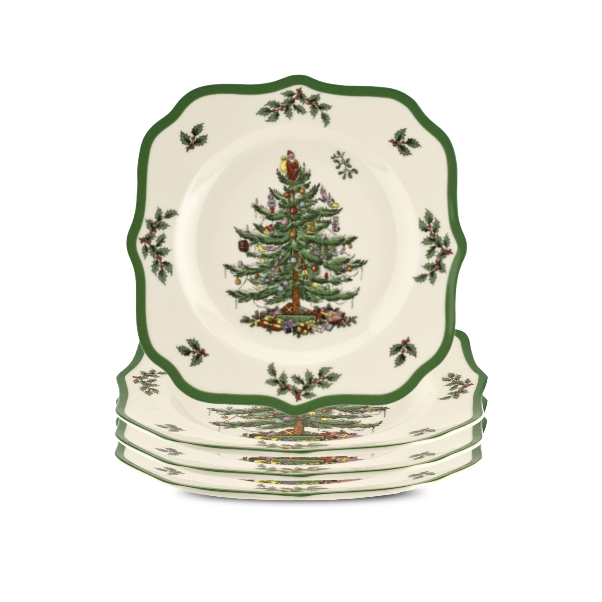 Spode – Christmas Tree – Christmas Tree Scalloped Salad Plate - Set of 4
