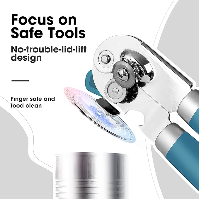Beneno Heavy Duty Hand Can Opener Manual with Magnet Lid Remover, Aqua