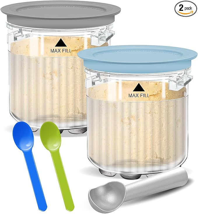 Creami Breeze Pints and Lids for Ninja, 16oz Creamer Cups Storage Containers Holder Can Canisters Replacement Accessories for NC100 NC200 NC201 CN205A Ice Cream Maker Airtight BPA-Free Dishwasher Safe