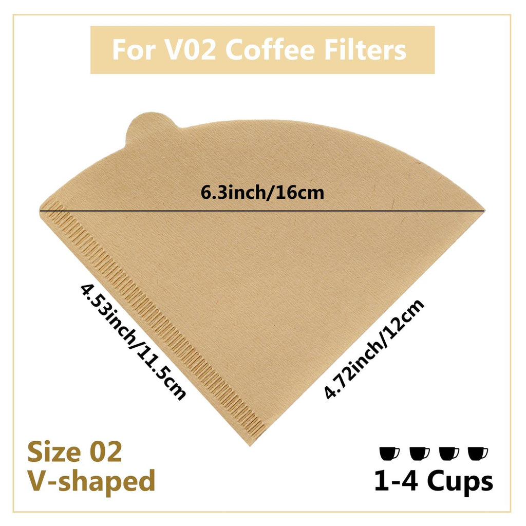 Cone Coffee Filters Size 02, 100 Count 1-4 Cups Unbleached V02 Disposable Coffee Filter Paper, Compatible with Conical Shaped Pour Over Coffee Dripper and Drip Coffee Maker