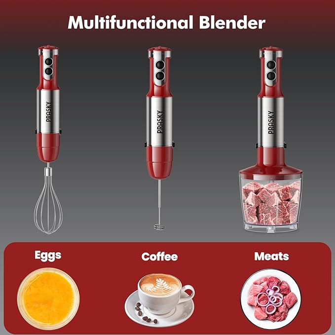 Immersion Blender Handheld 1200W, 5-in-1 Hand Blenders, 20 Speeds Hand Mixer, Stainless Steel Blades, Milk Frother Wand, Whisk, Beaker, Suitable for Kitchen, Protein Shakes and Baby Food