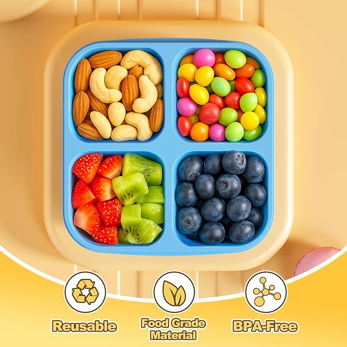 Canfanni 6 Pcs Snack Box Container Set, Reusable 3&4 Compartment Meal Prep Snack Containers for Adults Kids Toddler, BPA-Free Divided Lunchable Container for School, Work and Travel (Transparent Lids)