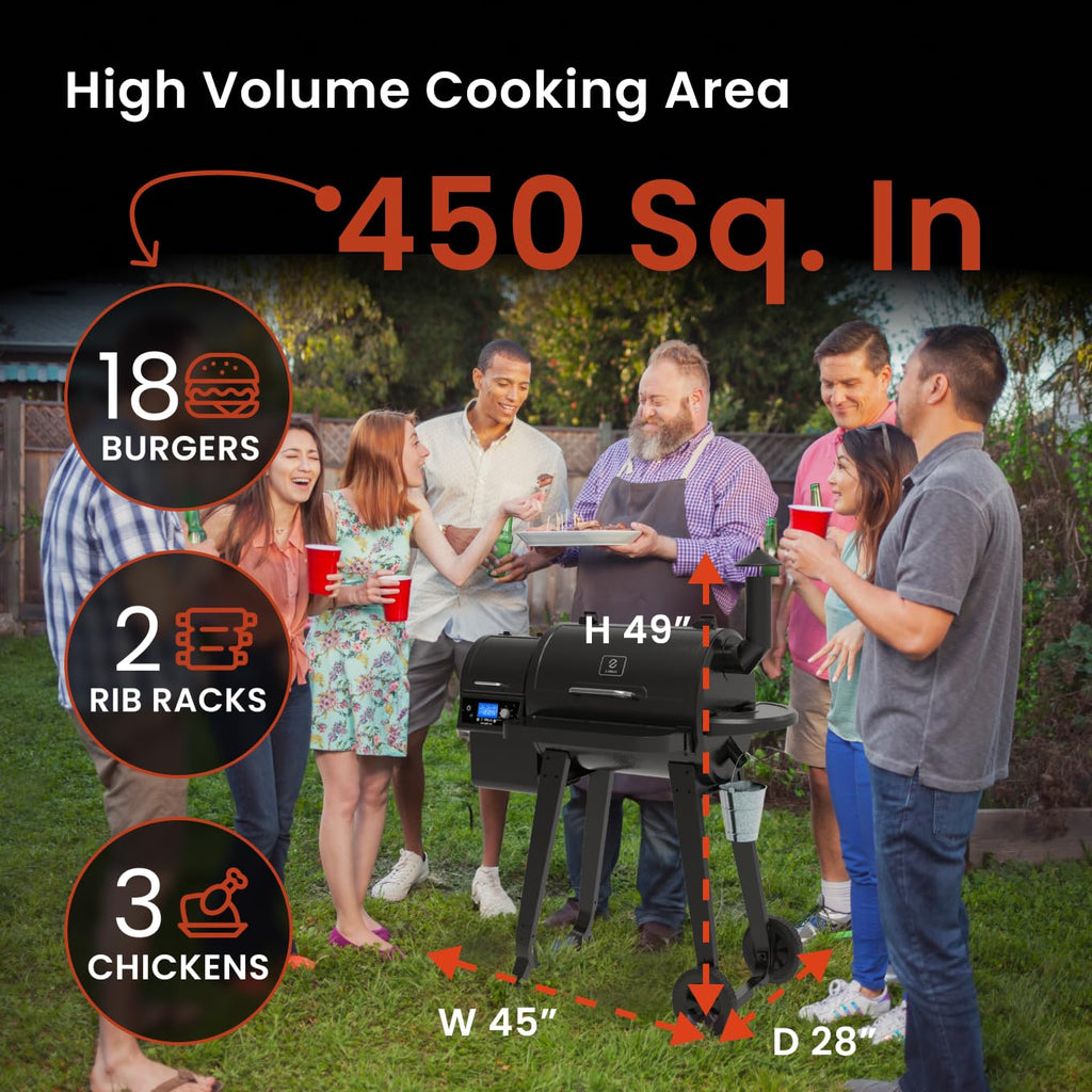 Z GRILLS ZPG-450A Wood Pellet Grill & Smoker with PID V3.0 Controller, 459 Sq in Cook Area, Meat Probe, Foldable Shelf&Side Shelf, 8 in 1 BBQ Grill Outdoor Auto Temperature Control, Black