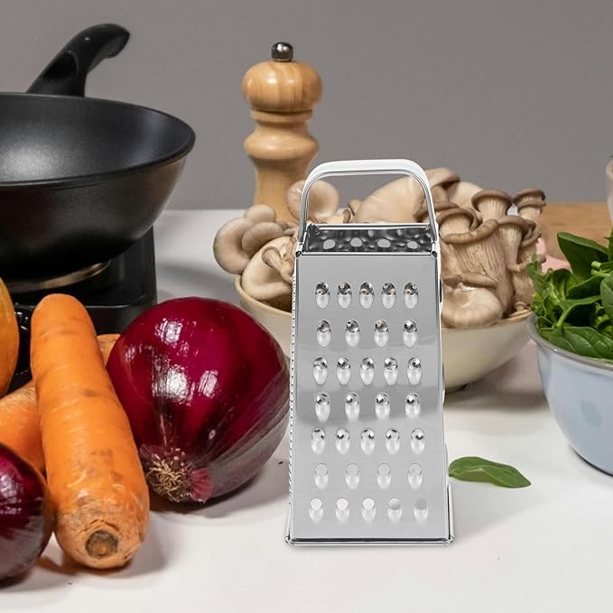 MAGICLULU 8-Inch Box Cheese Grater with Handle - Heavy Duty Stainless Steel 4-Sided Vegetable Slicer, Shredder & Zester, Potato & Citrus - Multipurpose Manual Kitchen Food Tool