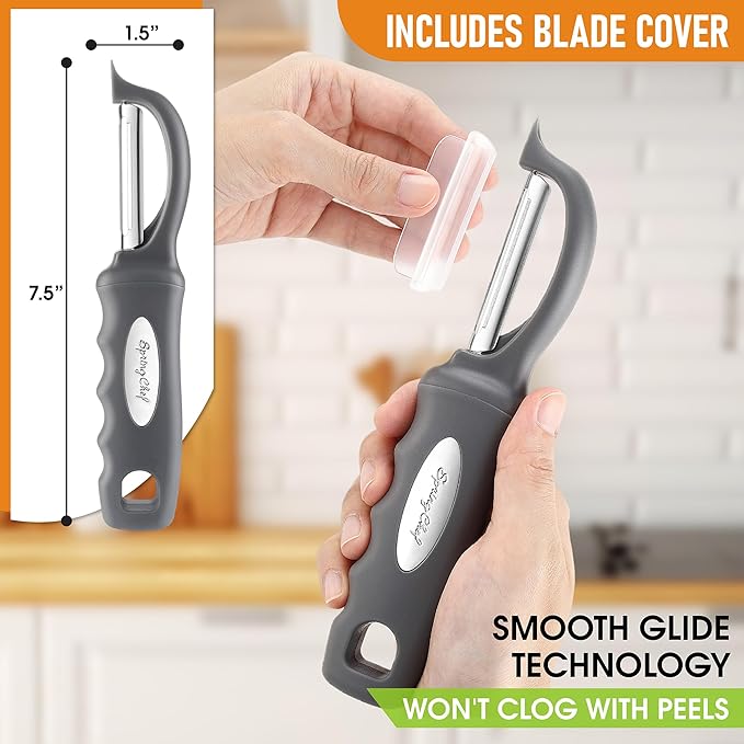 Spring Chef Swivel Potato Peeler for Kitchen with Ergonomic Handle, Gray