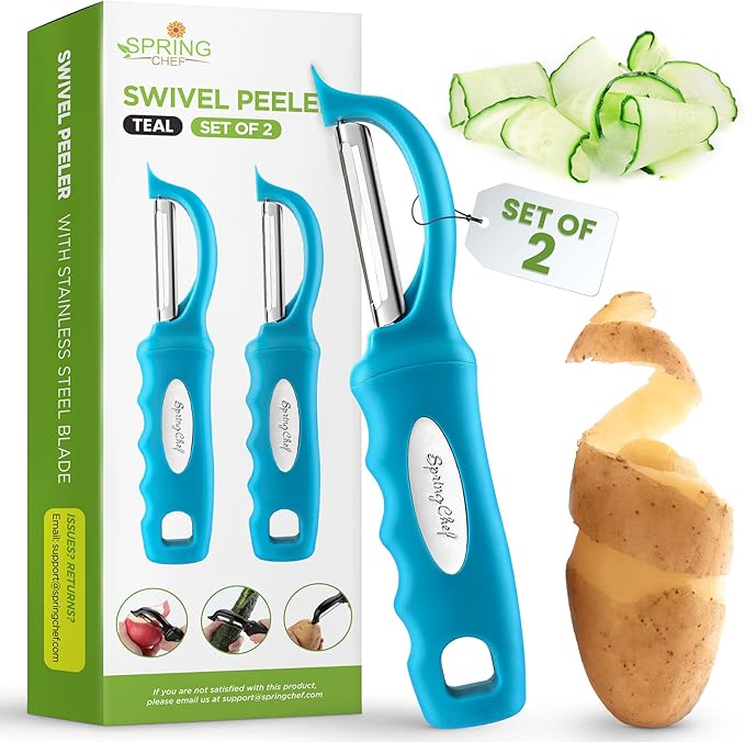 Spring Chef Swivel Vegetable Peeler with Soft Grip Handle, Set of 2, Teal