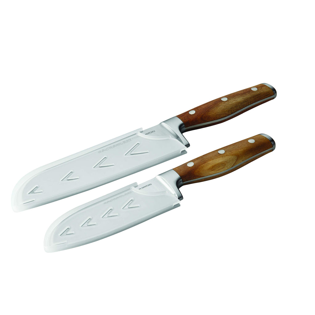 Rachael Ray Cucina Cutlery 2-Piece Japanese Stainless Steel Santoku Knife Set with Acacia Handles -,Acacia Wood
