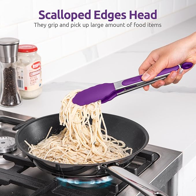 U-Taste Kitchen Tong for Cooking, 480ºF Heat-Resistant Tps, 9in/Purple