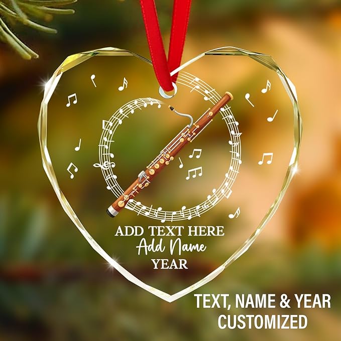 Personalized Text Name & Year Bassoon Christmas Ornament, Bassoon Musical Instrument Glass Ornament for Xmas Tree, Customized Music Lover Christmas Hanging Ornaments 2026, Gift for Bassoonist