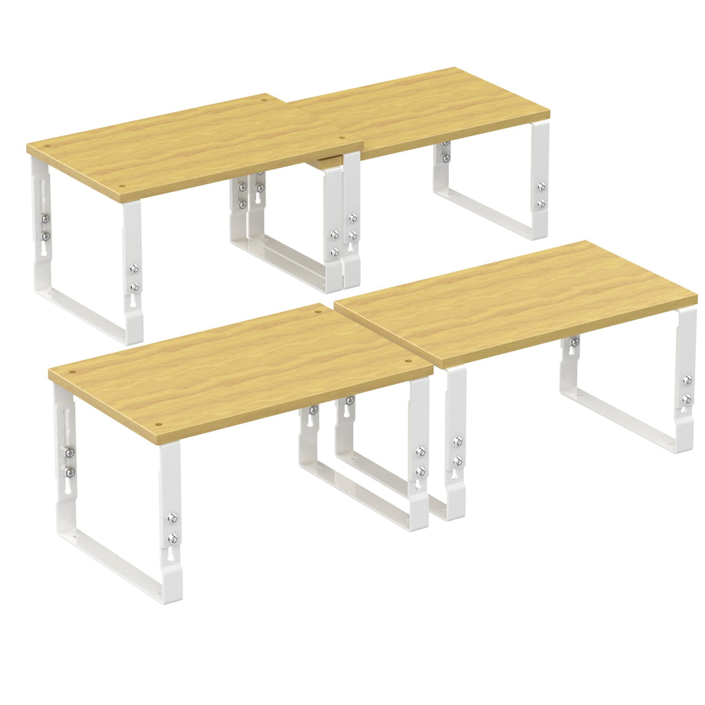 Wobmmi Kitchen Cabinet Organization Shelf，Set of 2 Height Adjustable Storage Racks，Stackable，Expandable，Countertop Shelves Organizer，Pantry Shelving（2PACKS/Medium/White