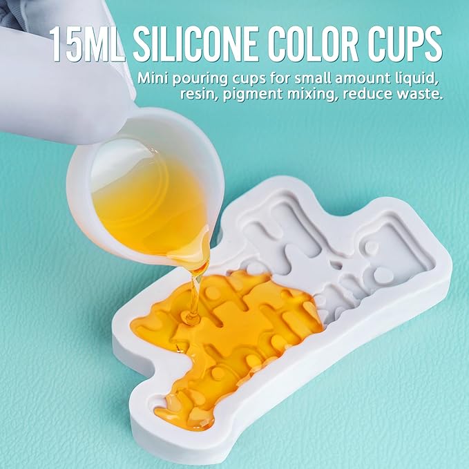 SWIGRANCE Silicone Resin Mixing Measuring Cups for Resin Supplies, Easy-to-Read Marks, 600ml/20oz Bowl, 250&100ml Thickened Reusable Silicone Cups for Epoxy Mixing, with Stir Sticks, Jewelry Making
